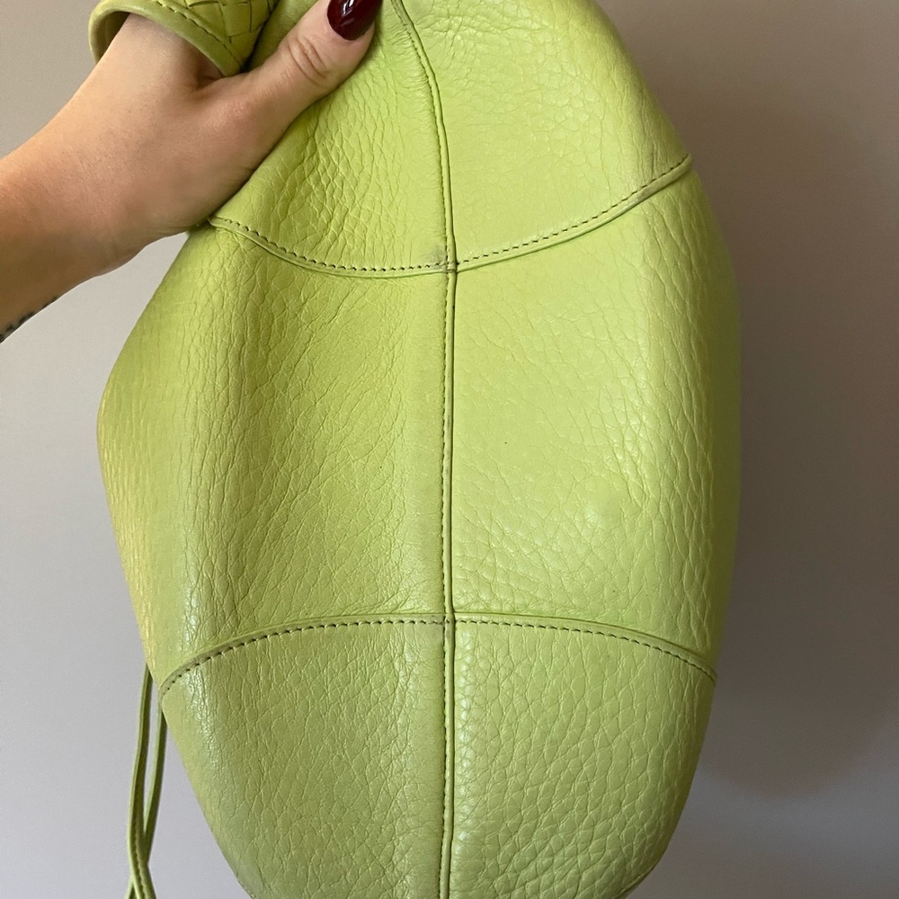 MCM Pebbled Leather Lime Green Bucket Bag Small Shoulder - Picture 5 of 8